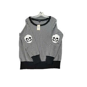 NWT Torrid 0 0X Skull Striped Sweater Black White Pullover Crew Neck Grunge Punk